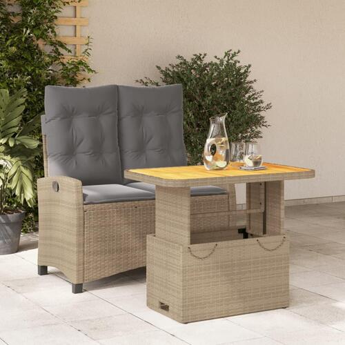 Spisebordssæt til haven 2 dele med hynder polyrattan beige