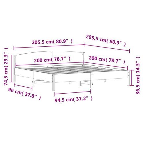 Sengeramme uden madras 200x200 cm massivt fyrretræ gyldenbrun