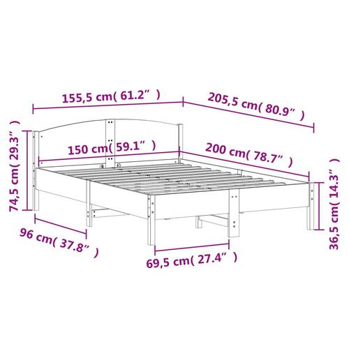 Sengeramme med sengegavl 150x200 cm massivt fyrretræ gyldenbrun