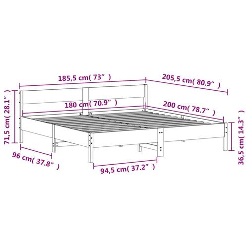 Sengeramme uden madras 180x200 cm massivt fyrretræ
