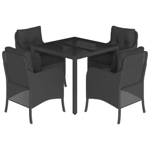 Spisebordssæt til haven 5 dele med hynder polyrattan sort