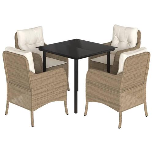 Spisebordssæt til haven 5 dele med hynder polyrattan beige