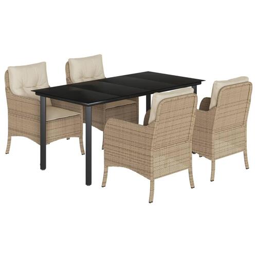 Spisebordssæt til haven 5 dele med hynder polyrattan beige