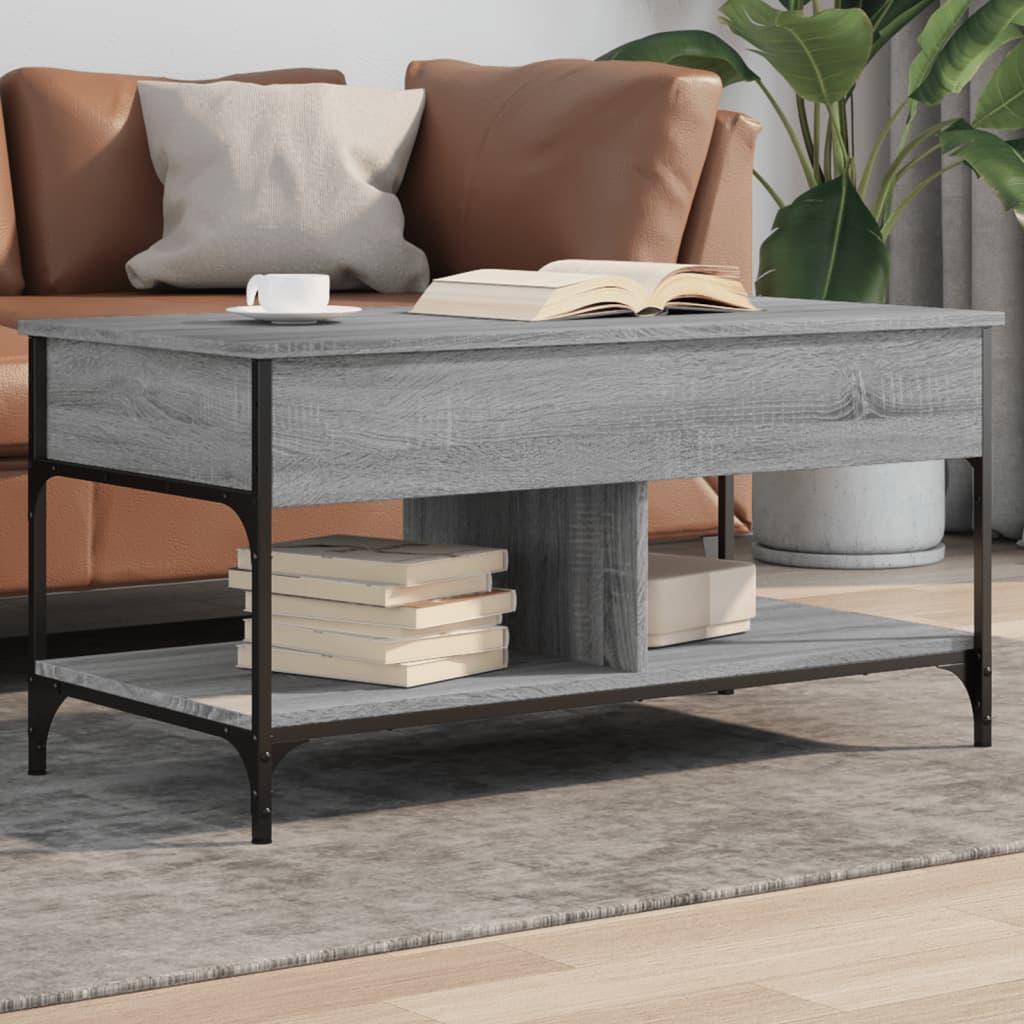 Sofabord 100x50x50 cm konstrueret træ og metal grå sonoma-eg