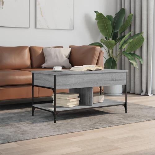 Sofabord 100x50x50 cm konstrueret træ og metal grå sonoma-eg
