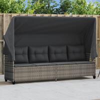 Loungesofa med baldakin og hynder polyrattan grå