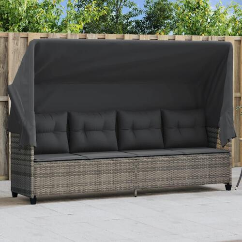 Loungesofa med baldakin og hynder polyrattan grå