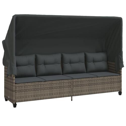 Loungesofa med baldakin og hynder polyrattan grå