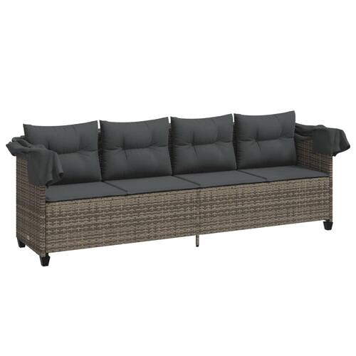 Loungesofa med baldakin og hynder polyrattan grå