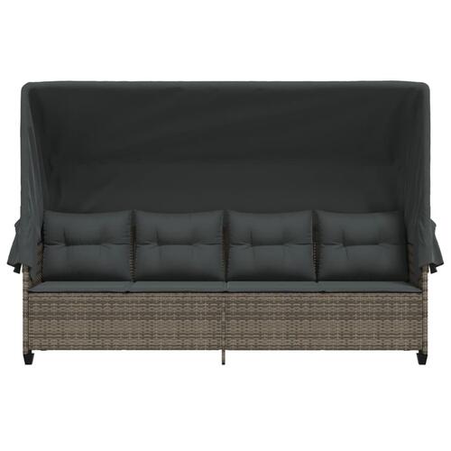 Loungesofa med baldakin og hynder polyrattan grå