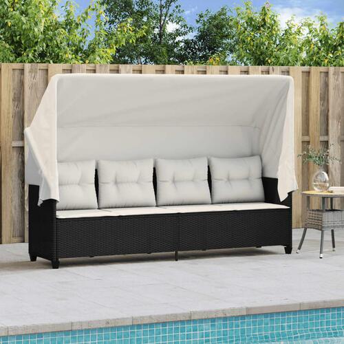 Loungesofa med baldakin og hynder polyrattan sort