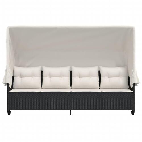 Loungesofa med baldakin og hynder polyrattan sort