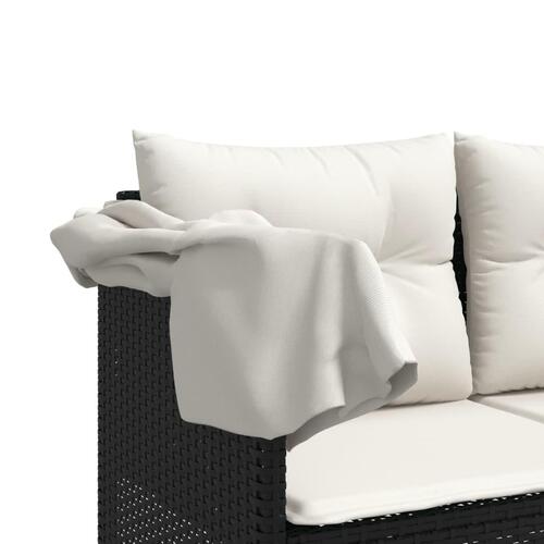 Loungesofa med baldakin og hynder polyrattan sort