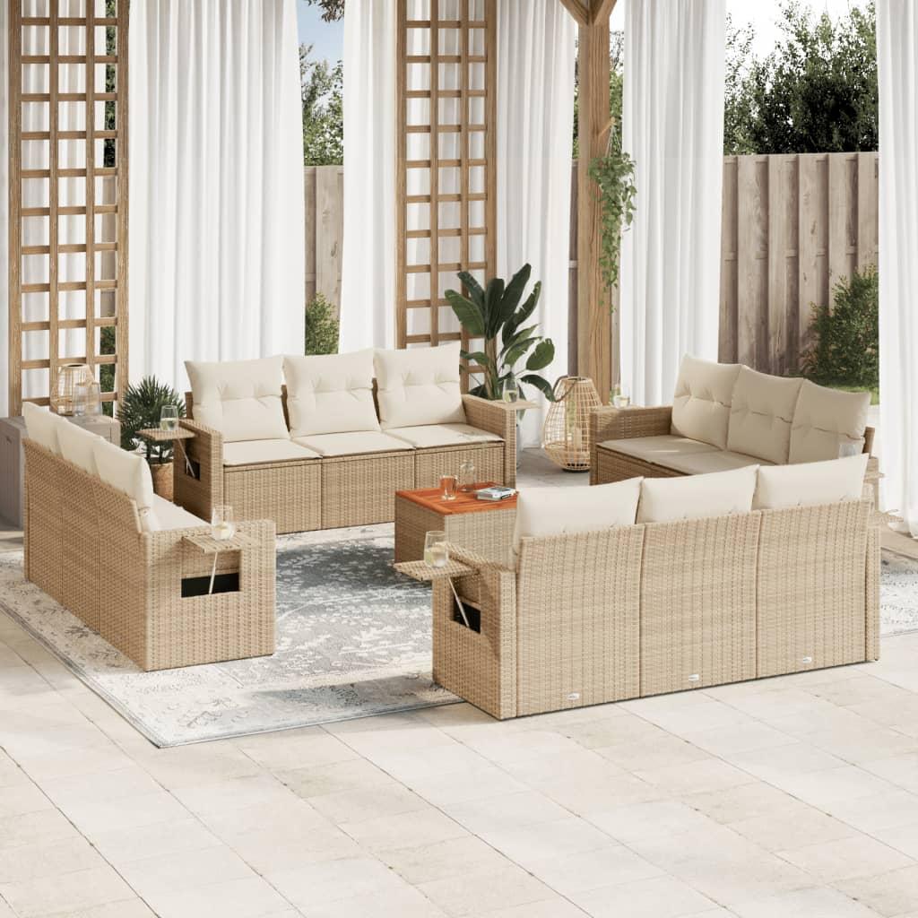 Sofasæt Til Haven 13 Dele Med Hynder Polyrattan Sort - beige og cremefarvet
