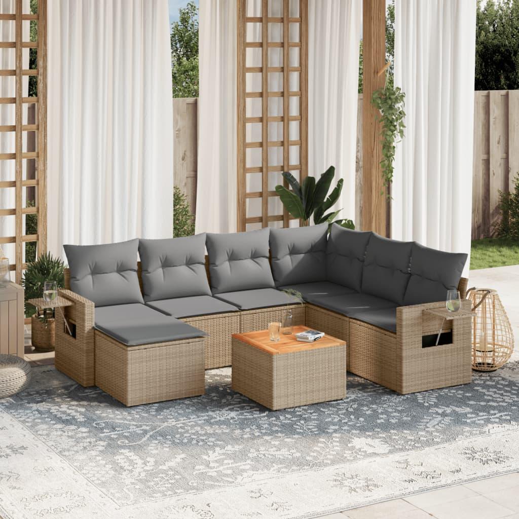 Sofasæt til haven 8 dele med hynder polyrattan beige billede