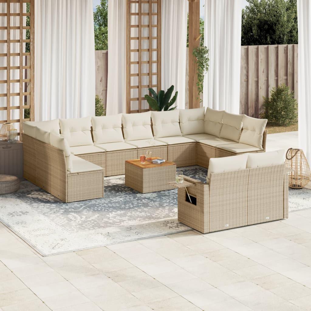 Sofasæt Til Haven 13 Dele Med Hynder Polyrattan - beige og cremefarvet
