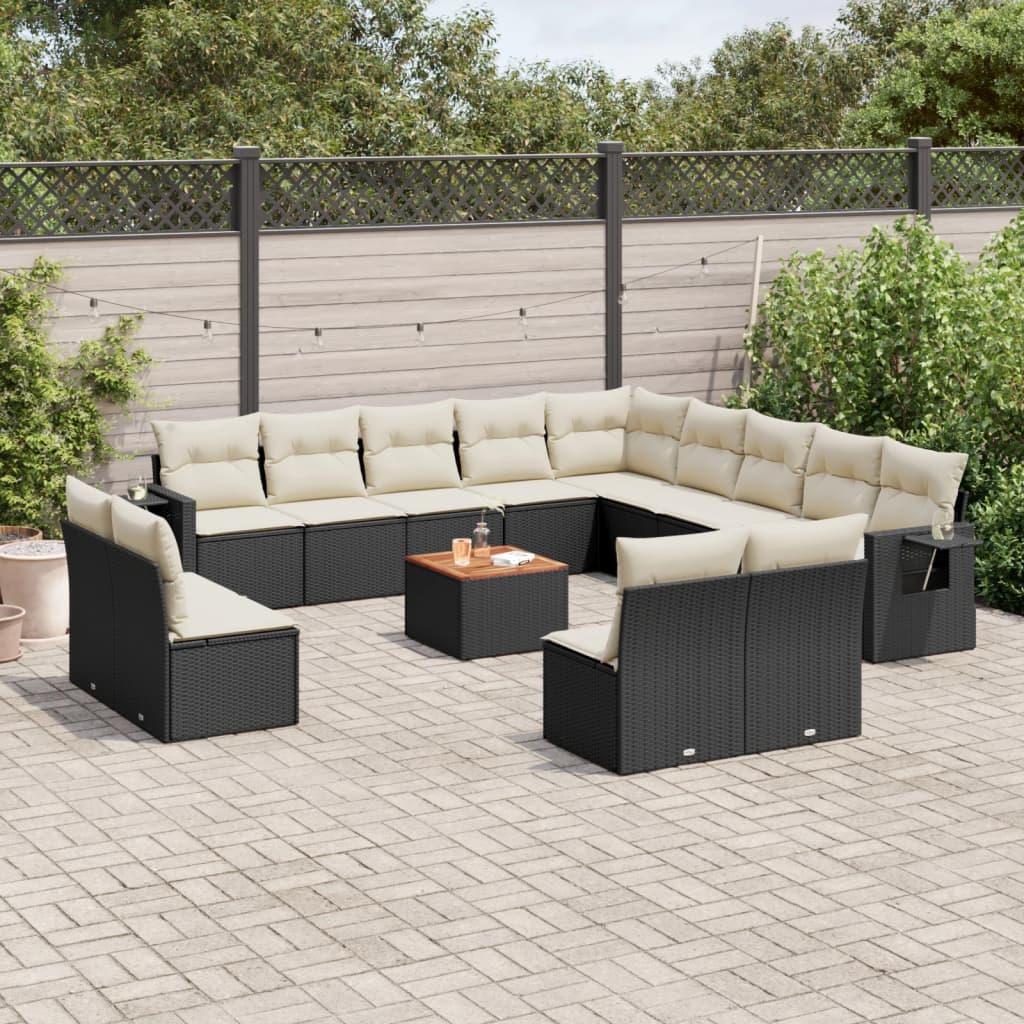 Sofasæt til haven 14 dele med hynder i polyrattan sort
