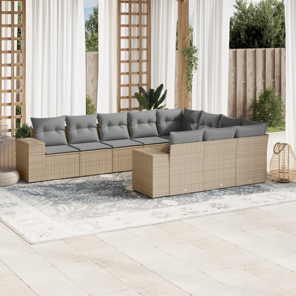 Sofasæt til haven 10 dele med hynder polyrattan beige