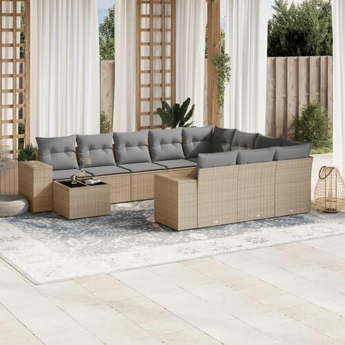Sofasæt til haven 11 dele med hynder polyrattan beige