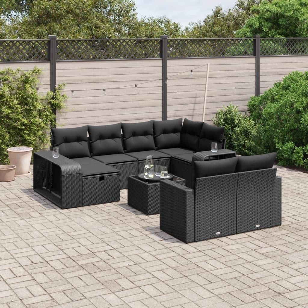 Sofasæt til haven 11 dele med hynder polyrattan sort