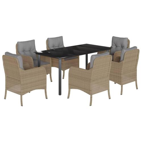 Spisebordssæt til haven 7 dele med hynder polyrattan beige