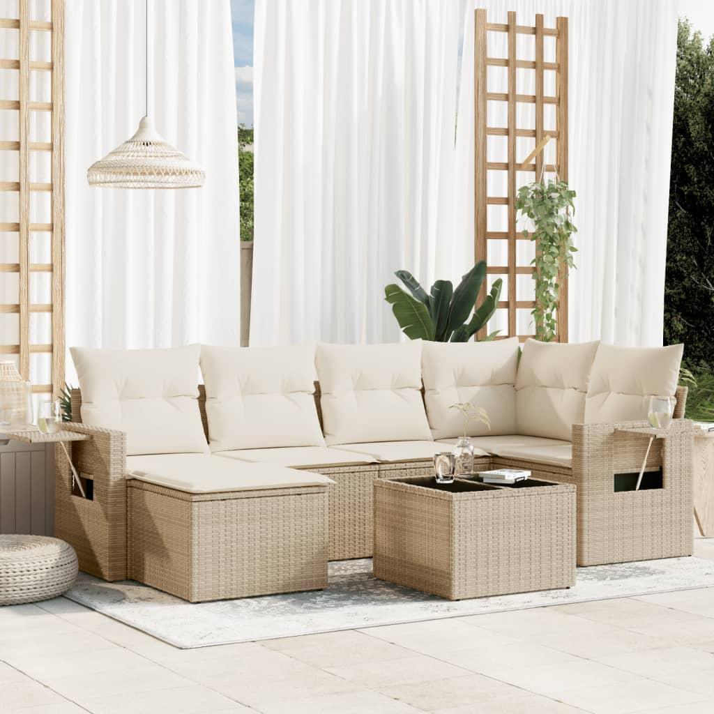 Sofasæt til haven 7 dele med hynder i polyrattan beige