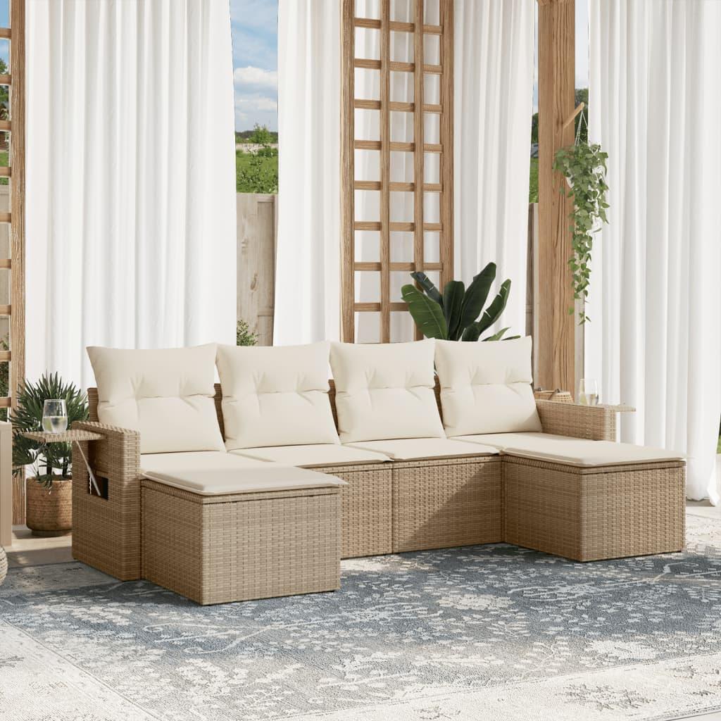 Sofasæt til haven 6 dele med hynder i polyrattan beige