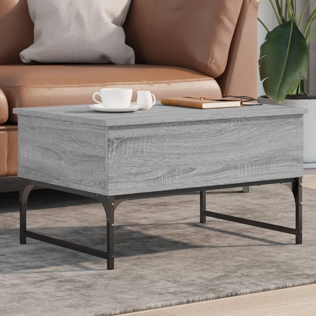 Sofabord 70x50x40 cm konstrueret træ og metal grå sonoma-eg