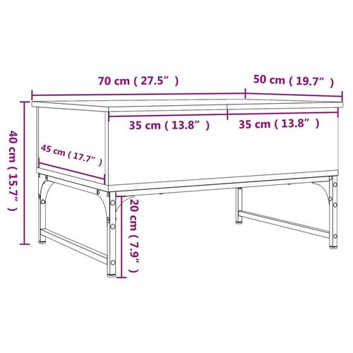 Sofabord 70x50x40 cm konstrueret træ og metal grå sonoma-eg
