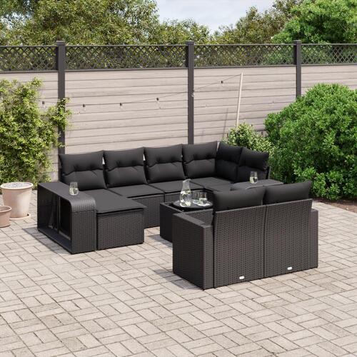 Sofasæt til haven 11 dele med hynder polyrattan sort