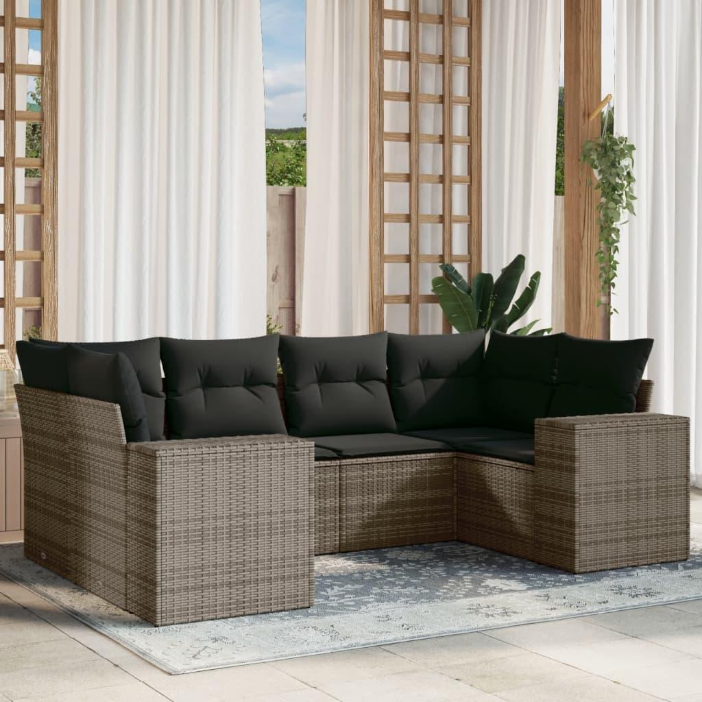 Sofasæt til haven i polyrattan - 6 dele med hynder, grå