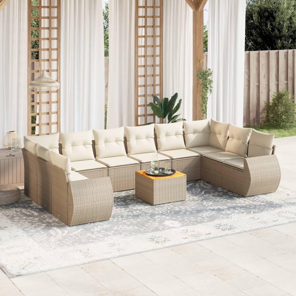 Sofasæt til haven 11 dele med hynder polyrattan beige