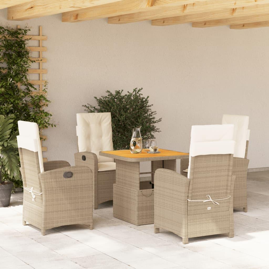 Spisebordssæt til haven 5 dele med hynder polyrattan beige