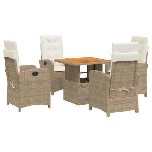 Spisebordssæt til haven 5 dele med hynder polyrattan beige