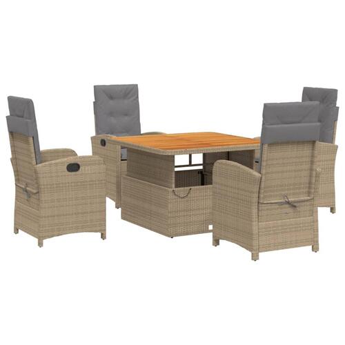 Spisebordssæt til haven 5 dele med hynder polyrattan beige