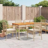 Spisebordssæt til haven 5 dele med hynder polyrattan beige