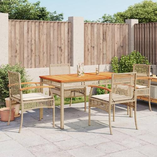 Spisebordssæt til haven 5 dele med hynder polyrattan beige