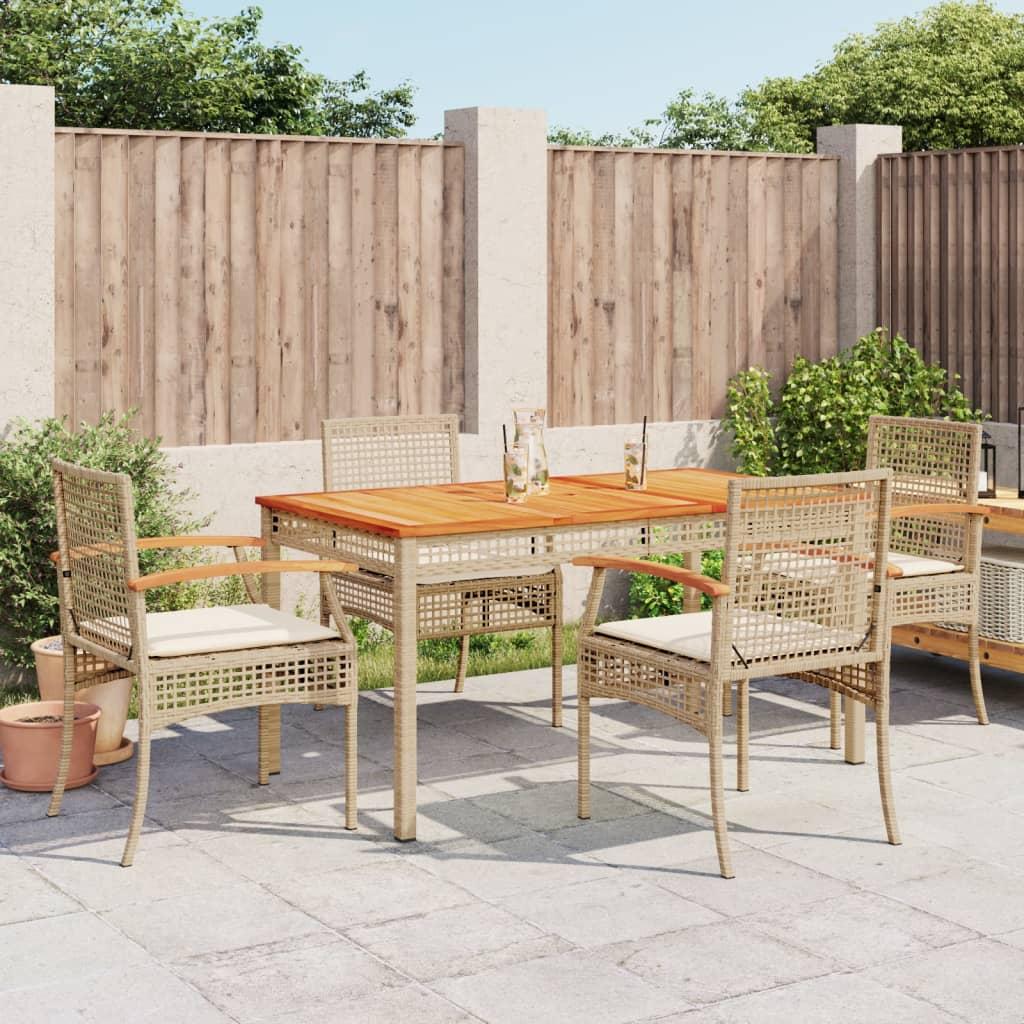 Spisebordssæt til haven 5 dele med hynder polyrattan beige