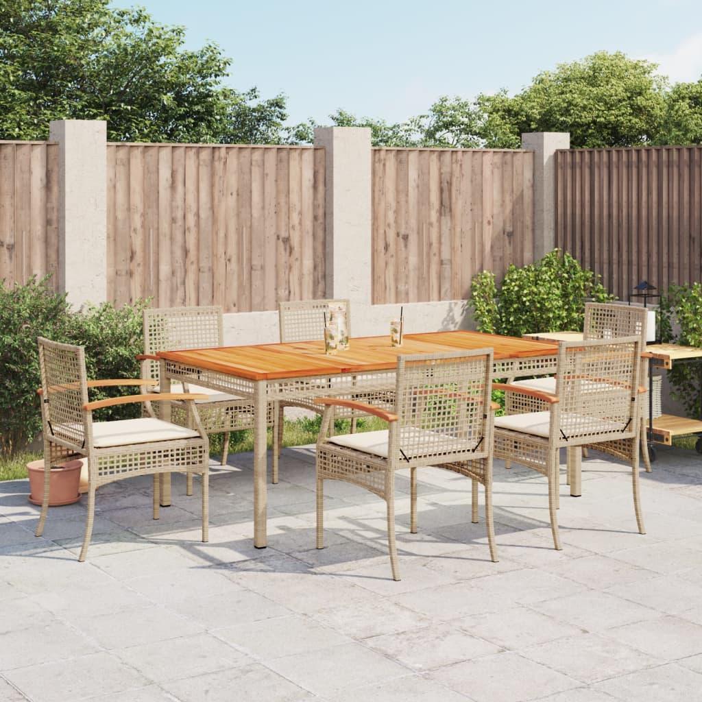 Spisebordssæt til haven 7 dele med hynder polyrattan beige