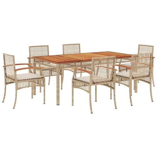 Spisebordssæt til haven 7 dele med hynder polyrattan beige