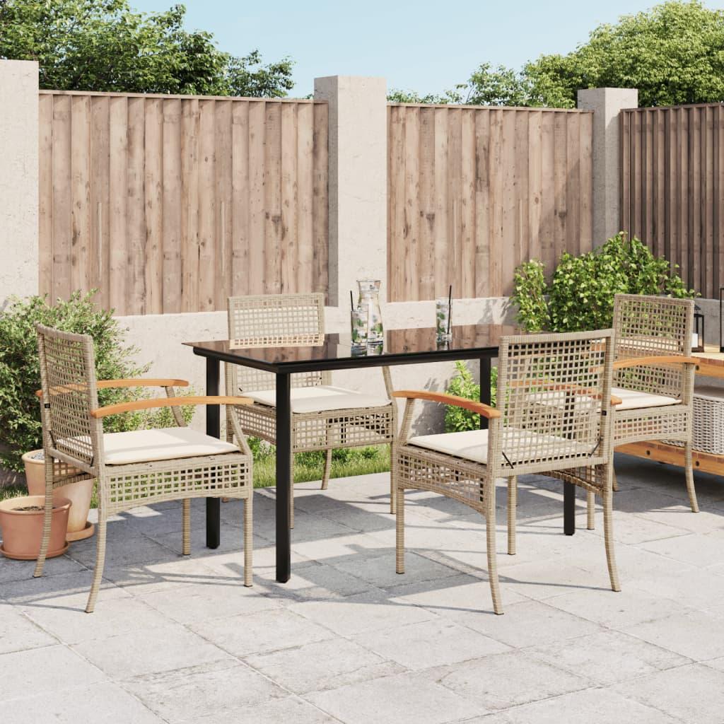 Spisebordssæt til haven 5 dele med hynder polyrattan beige