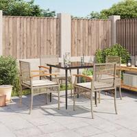 Spisebordssæt til haven 5 dele med hynder polyrattan beige