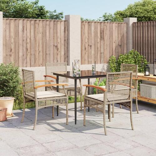 Spisebordssæt til haven 5 dele med hynder polyrattan beige