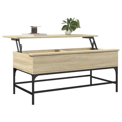 Sofabord 100x50x45 cm konstrueret træ og metal sonoma-eg