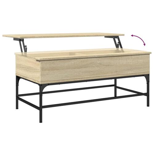 Sofabord 100x50x45 cm konstrueret træ og metal sonoma-eg