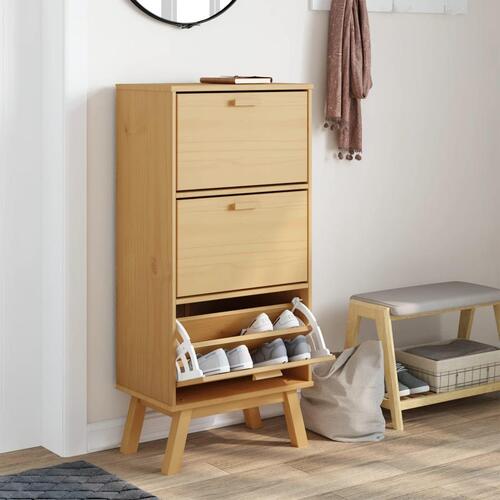 Skoskab OLDEN 55x35x120 cm massivt fyrretræ brun