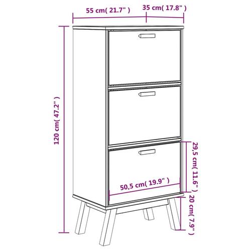 Skoskab OLDEN 55x35x120 cm massivt fyrretræ brun