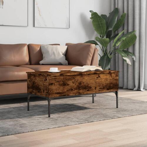 Sofabord 100x50x45 cm konstrueret træ og metal røget egetræ
