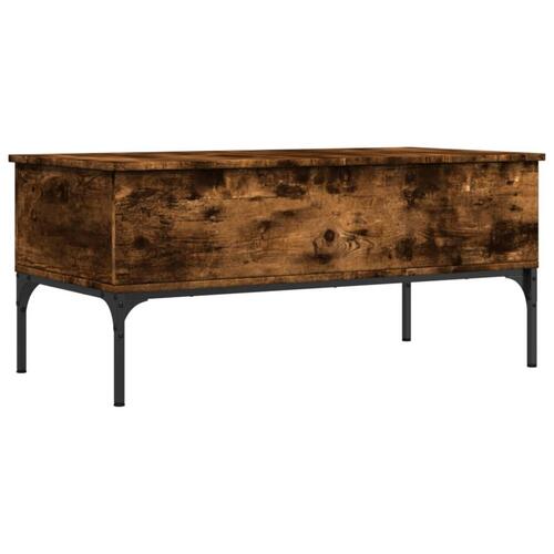 Sofabord 100x50x45 cm konstrueret træ og metal røget egetræ
