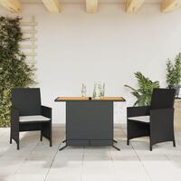 Bistrosæt til haven 3 dele med hynder polyrattan sort